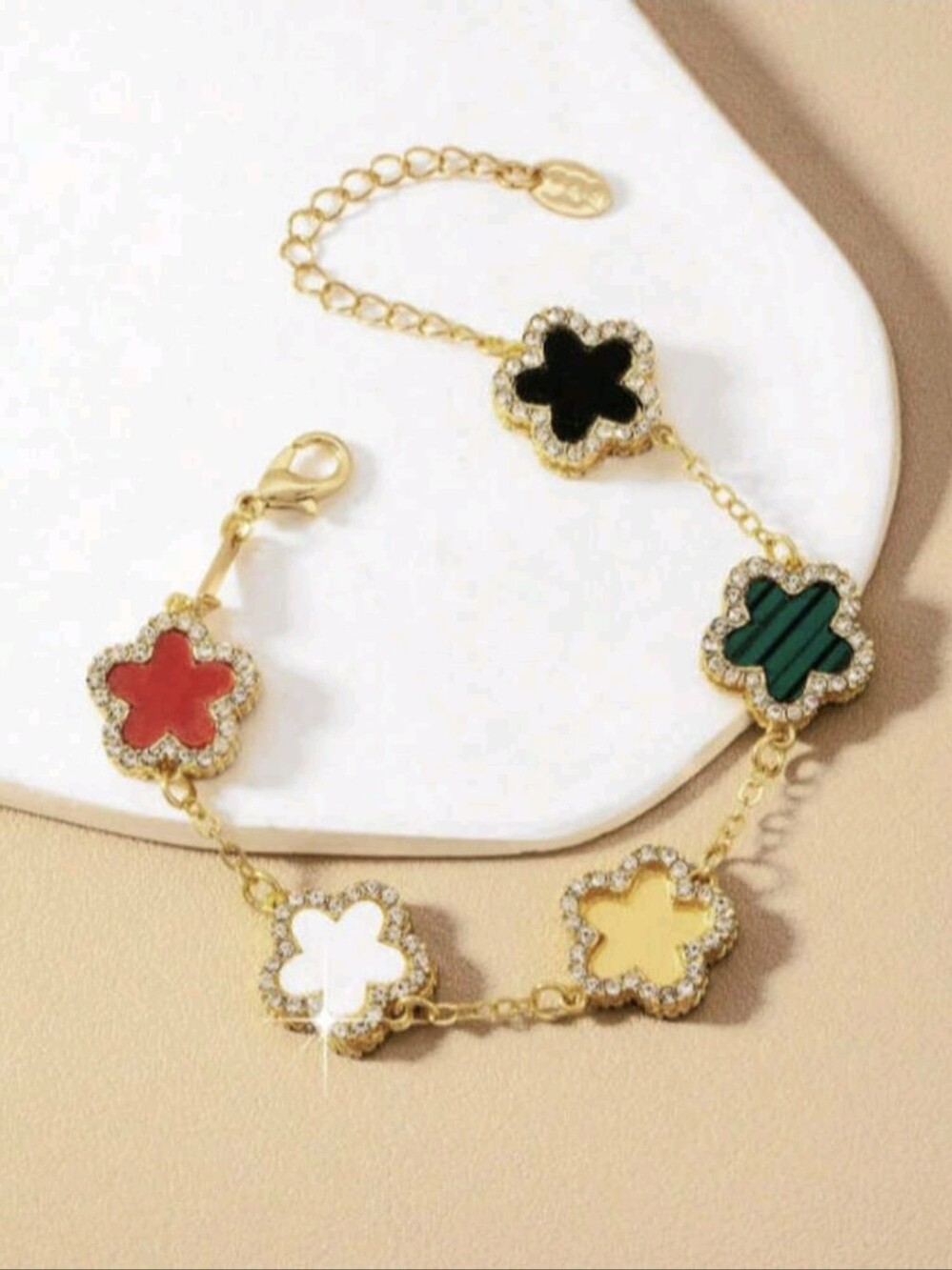 Chic Colorful Five Leaf Diamond Clover Gold bracelet - Picture 4 of 7